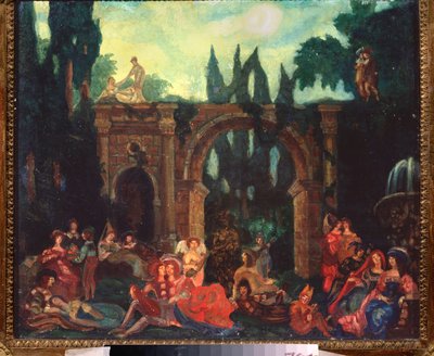 Dekoracja przygotowawcza do spektaklu „Le Decameron” Giovanniego Boccaccio (Jean Boccace autorstwa Sergei Yurevich Sudeikin