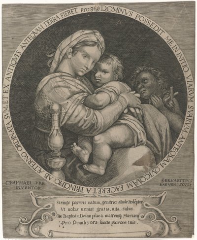 Madonna della sedia Maryja z Dzieciątkiem Jezus i Janem Chrzcicielem autorstwa Servatius Raeven