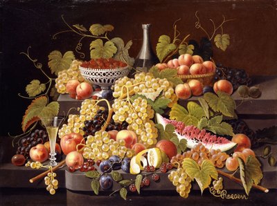Martwa natura z owocami i szampanem, autorstwa Severin Roesen