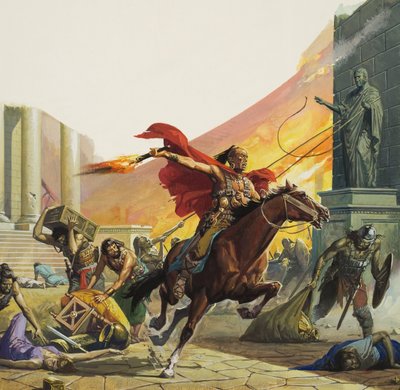 Barbarzyńcy u bram (gwasz na papierze) autorstwa Severino Baraldi