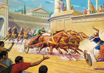 Wyścig rydwanów w Circus Maximus autorstwa Severino Baraldi
