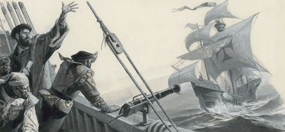 Ferdynand Magellan (1480-1521) odkrywa Ocean Spokojny (gwasz na papierze) autorstwa Severino Baraldi