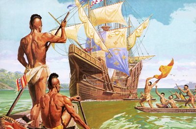 Giovanni da Verrazono, pierwszy Europejczyk, który zobaczył port w Nowym Jorku autorstwa Severino Baraldi