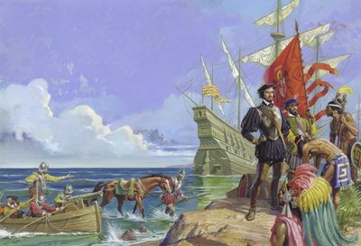 Hernando Cortes przybywa do Nowego Świata autorstwa Severino Baraldi