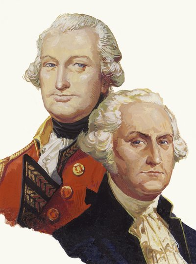 Lord Cornwallis i George Washington (gwasz na papierze) autorstwa Severino Baraldi