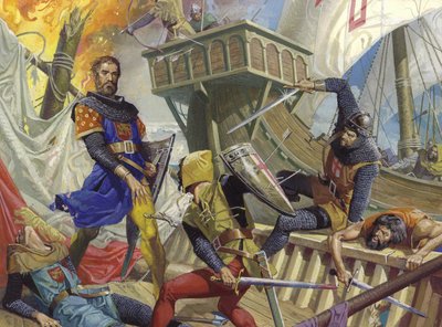 Marco Polo schwytany przez Genueńczyków, XX wiek (gwasz na papierze) autorstwa Severino Baraldi