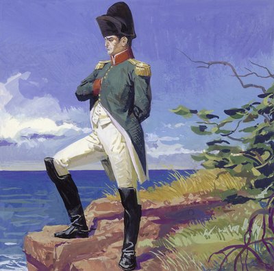 Napoleon na wygnaniu na Wyspie Świętej Heleny (gwasz na papierze) autorstwa Severino Baraldi