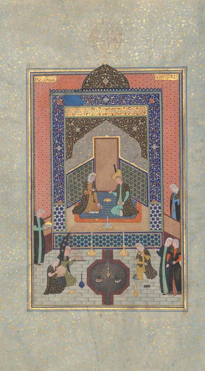 Bahram Gur w Mrocznym Pałacu w sobotę, Folio 207 z Khamsa..., AH 931 AD. 1524-25 autorstwa Shaikh Zada