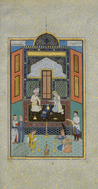 Bahram Gur w Białym Pałacu w piątek, Folio 235 z Khamsa..., AH 931 AD. 1524-25 autorstwa Shaikh Zada