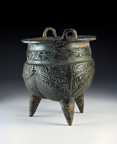 Naczynie Li, noszące wzór taotie, okres Erligang, dynastia Shang, ok. 1500-1050 pne (brąz) autorstwa Shang Dynasty Chinese School