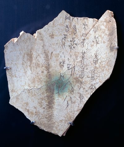 Piktogram na łopatce wołu z rytuałem odpędzania niebezpieczeństwa (kość) autorstwa Shang Dynasty Chinese School