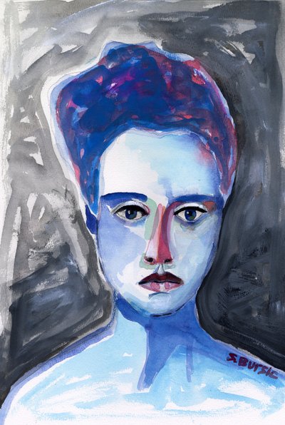 Portret w intensywnym niebieskim kolorze autorstwa Sharyn Bursic