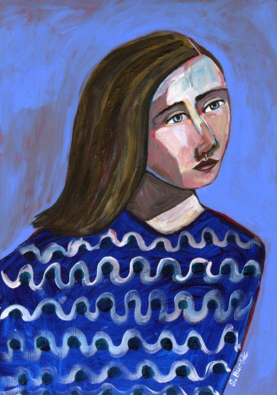 Przemyślany niebieski portret autorstwa Sharyn Bursic
