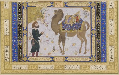Wielbłąd i opiekun, okres Safawidów, 1556-57 (atrament, nieprzezroczysta toaleta i złoto na papierze) autorstwa Shaykh Muhammad