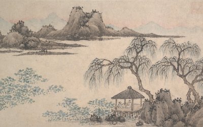 Krajobraz z pawilonem i wierzbami. autorstwa Shen Zhou