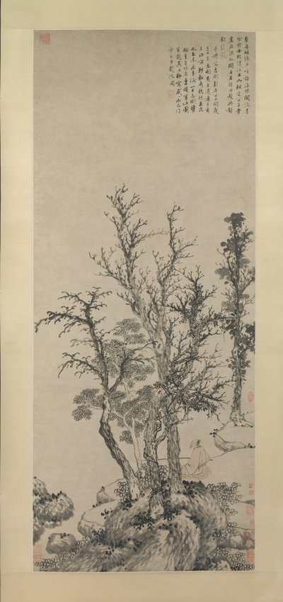 Cichy wędkarz w jesiennym lesie, datowany na 1475 rok. autorstwa Shen Zhou