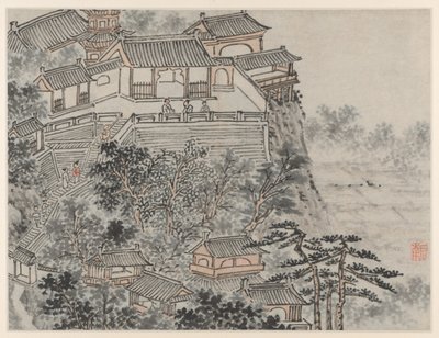 Dwanaście widoków na Tiger Hill, Suzhou: Taras Pięciu Mędrców autorstwa Shen Zhou