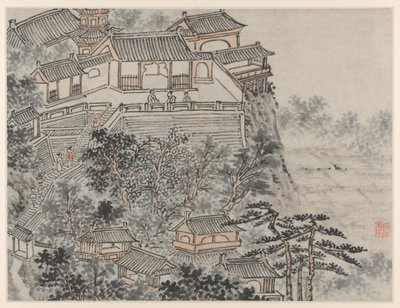 Dwanaście widoków Tiger Hill, Suzhou: Taras Pięciu Mędrców, po 1490 r. autorstwa Shen Zhou