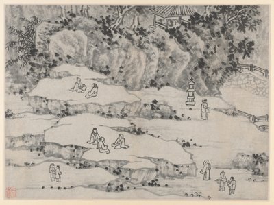 Dwanaście widoków na Tiger Hill, Suzhou: The Nodding Stone Terrace, Tiger Hill..., po 1490 r. autorstwa Shen Zhou