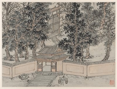 Dwanaście widoków na Tiger Hill, Suzhou: wiosna lotu tygrysa przy tylnej bramie autorstwa Shen Zhou