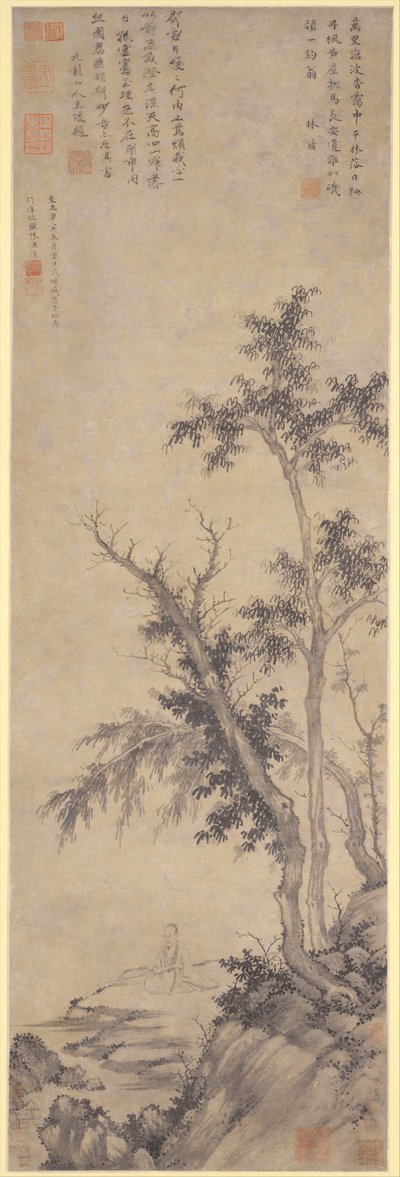 Recluse Fishing by Autumn Trees, datowany na 1350 rok. autorstwa Sheng Mou
