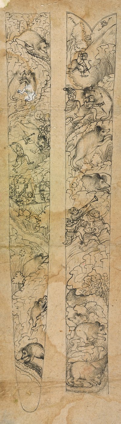 Raja polujący na dziki, projekt pochwy, ca. 1750-1760. autorstwa Shevdar Gangeyagi