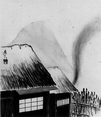 Chata i Góry, XIX wiek. autorstwa Shibata Zeshin