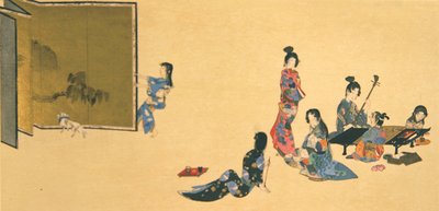 Grupa kobiet podczas wypoczynku, ilustracja z magazynu „Kokka” autorstwa Shibata Zeshin