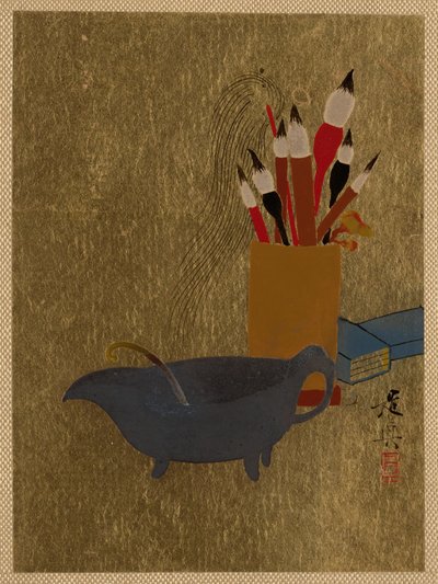 Kessel und Kiste mit Pinseln autorstwa Shibata Zeshin