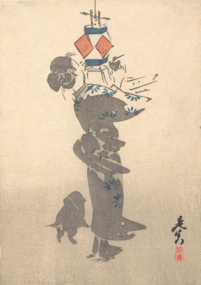 Zapalenie wiszącej latarni na Festiwal Obon, 1860., 1860. autorstwa Shibata Zeshin