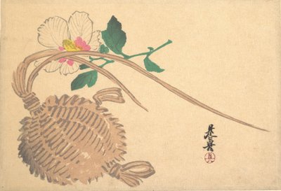 Słomiany Kosz na Rybę i Kwiat Mokuge, ca. 1875 r., ok. 1875 r. 1875. autorstwa Shibata Zeshin