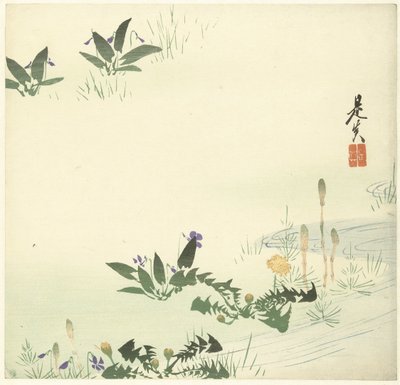 Wiosenne kwiaty nad strumieniem autorstwa Shibata Zeshin
