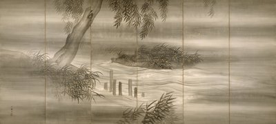 Krajobraz rzeczny ze świetlikami, 1874 autorstwa Shiokawa Bunrin