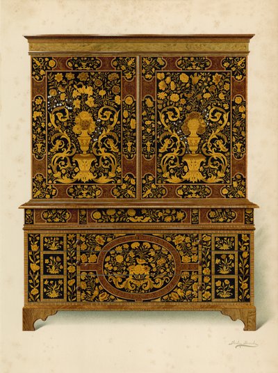 Prasa gabinetowa inkrustowana markieterią, własność markiza Exeter (chromolitho) autorstwa Shirley Charles Llewellyn Slocombe