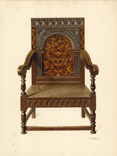 Krzesło inkrustowane dębem, własność panny Dorothy Chune Fletcher (chromolitho) autorstwa Shirley Charles Llewellyn Slocombe