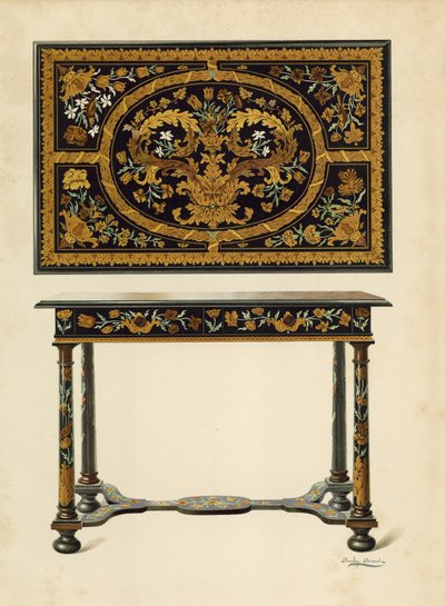 Stół inkrustowany markieterią, własność Lorda Zouche z Haryngworth (chromolitho) autorstwa Shirley Charles Llewellyn Slocombe