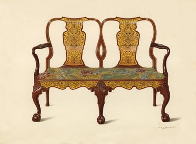 Kanapa Orzechowa Inkrustowana Marqueterie, własność Percy Macquoid (chromolitho) autorstwa Shirley Charles Llewellyn Slocombe