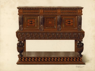 Stojący bufet z orzecha i dębu, własność Percy Macquoid (chromolitho) autorstwa Shirley Charles Llewellyn Slocombe