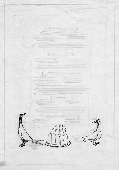Ptaki i galaretka, projekt menu, ok. 1950 r. autorstwa Shirley Markham