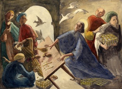 Chrystus wyrzucający kupców ze świątyni, ok. 1950 r. autorstwa Shirley Markham
