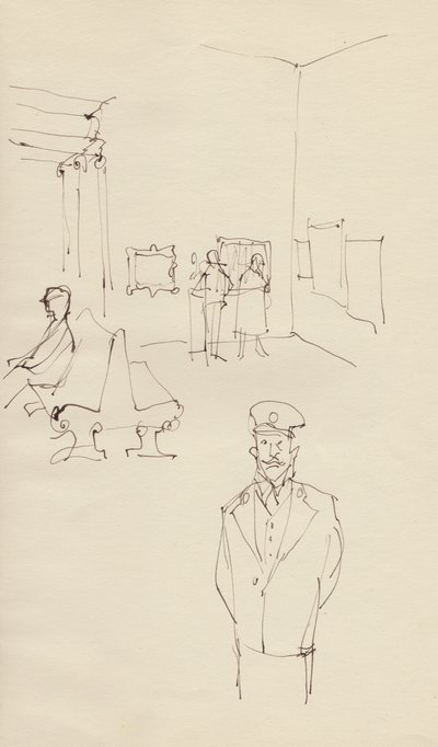 Strażnik w galerii sztuki, ok. 1950. autorstwa Shirley Markham