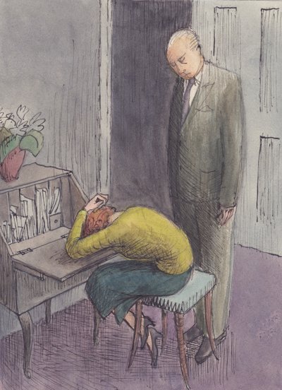 Mężczyzna stojący nad kulącą się kobietą, 1952. autorstwa Shirley Markham