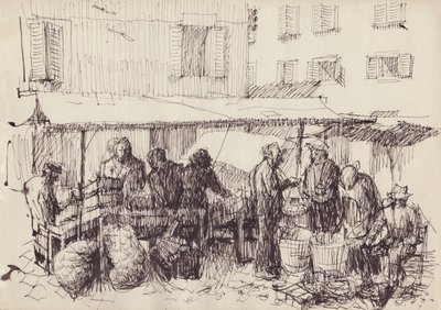 Scena targowa, Włochy, ok. 1950. autorstwa Shirley Markham