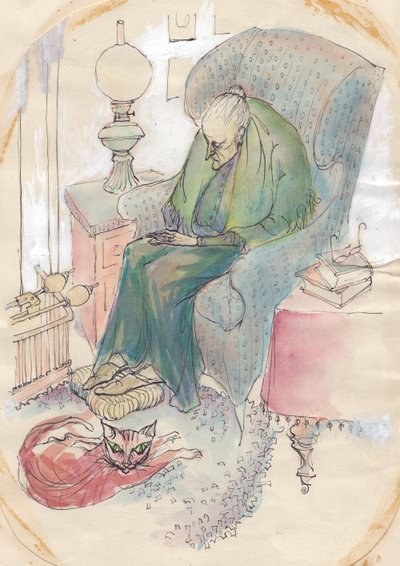 Stara kobieta i kot, 1951. autorstwa Shirley Markham