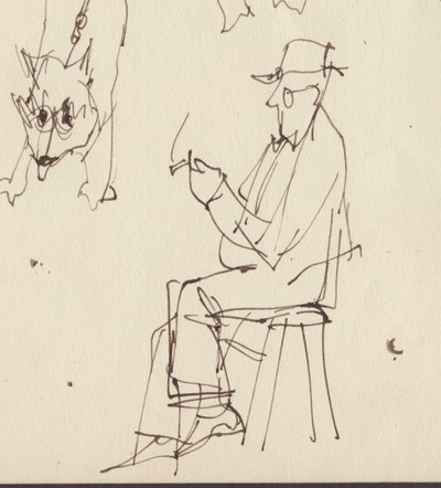 Studia siedzącego człowieka i psa, ok. 1950 r. autorstwa Shirley Markham