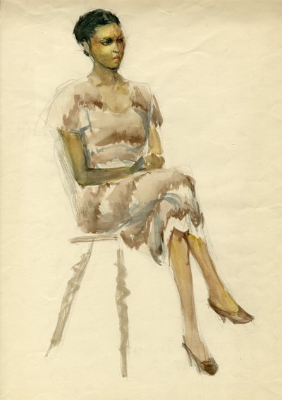 Siedząca kobieta w brązowej sukience, ok. 1952 r. autorstwa Shirley Markham