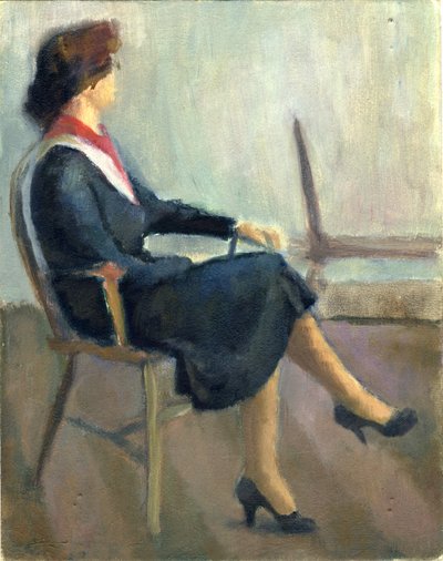 Siedząca kobieta w granatowym kolorze, 1952. autorstwa Shirley Markham