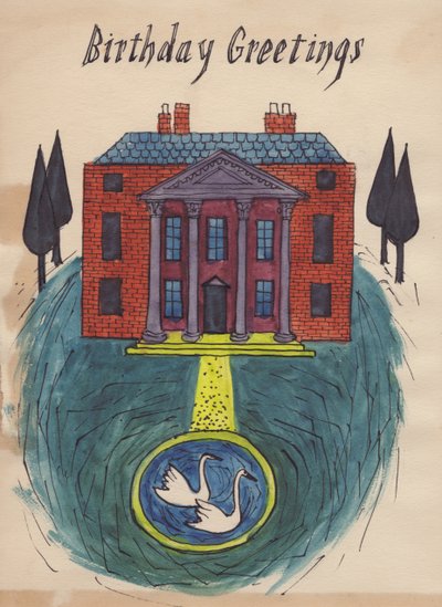Reprezentacyjny dom, kartka urodzinowa, 1952 r. autorstwa Shirley Markham