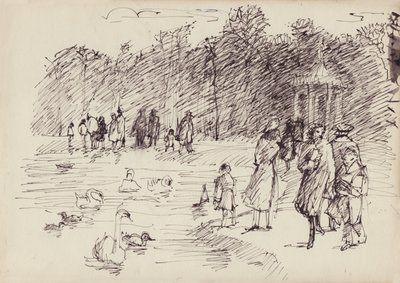 Łabędzie na Round Pond w Kensington Gardens, Londyn, ok. 1950. autorstwa Shirley Markham