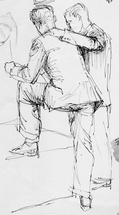 Dwóch mężczyzn stojących, 1953. autorstwa Shirley Markham